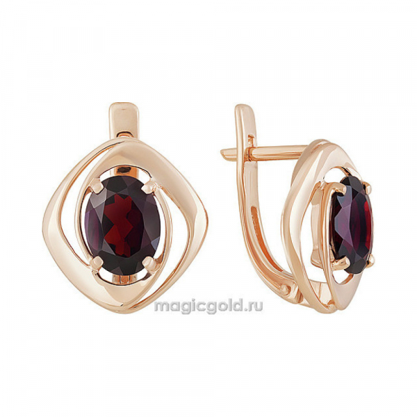 Золотые серьги с гранатом № 160601
