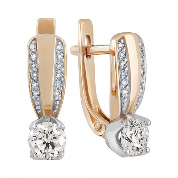 Золотые серьги с бриллиантом № 127080