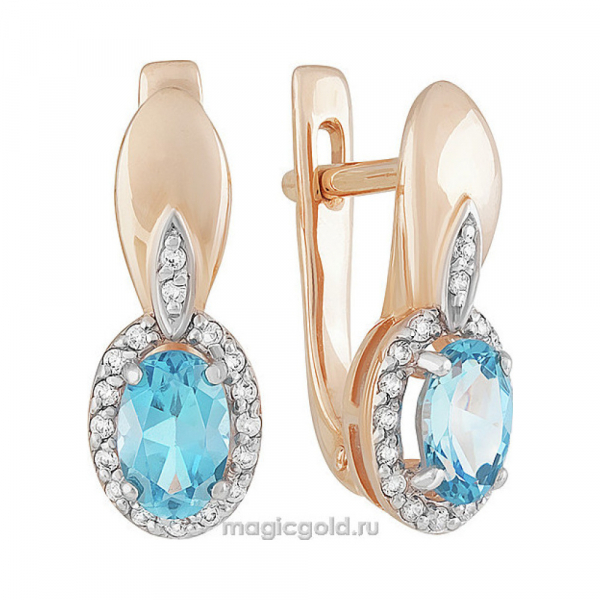 Золотые серьги с топазом и фианитом № 142210