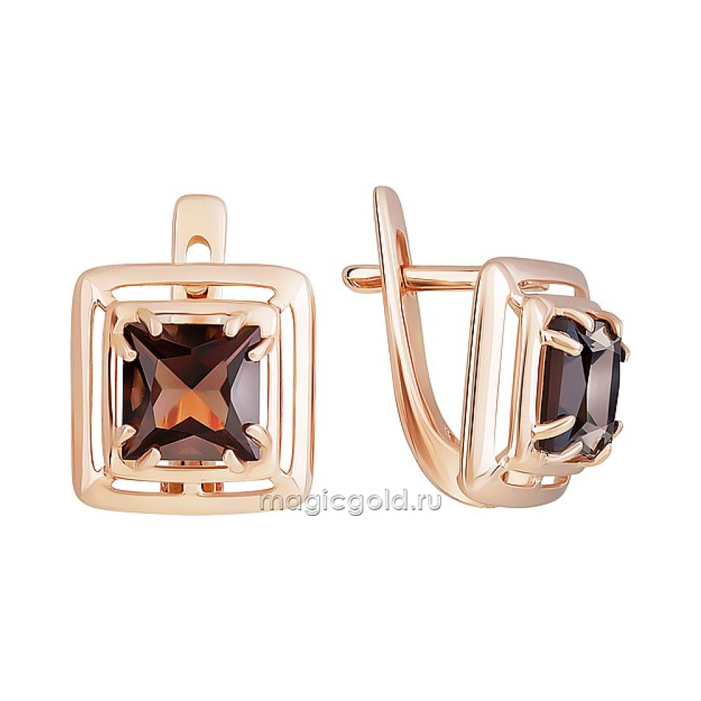 Золотые серьги с раухтопазом № 160614