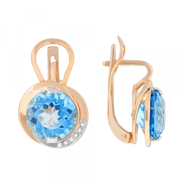 Золотые серьги с топазом и фианитом № 105662
