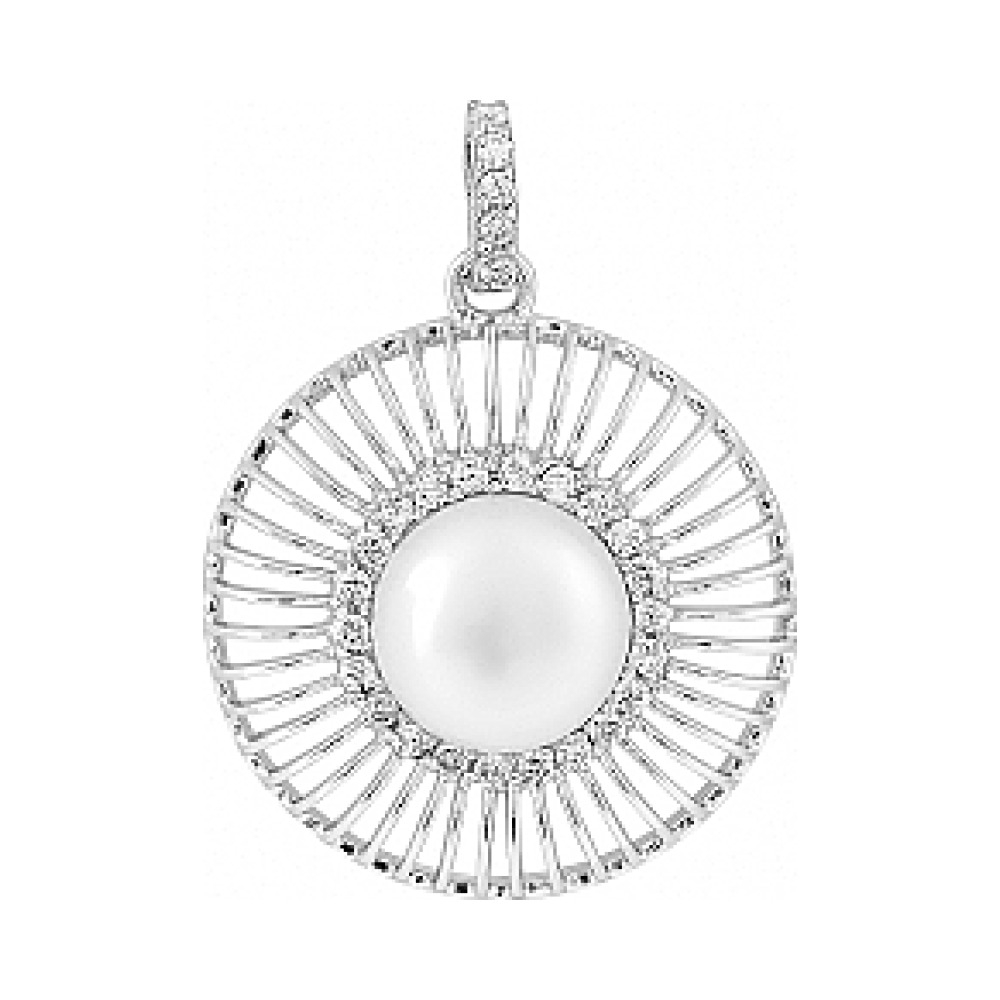 Серебряная подвеска с имитац. жемчуга и фианитом № 114244