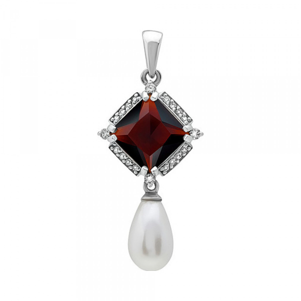 Серебряная подвеска с алпанитом, перл жемчугом и фианитом № 134567