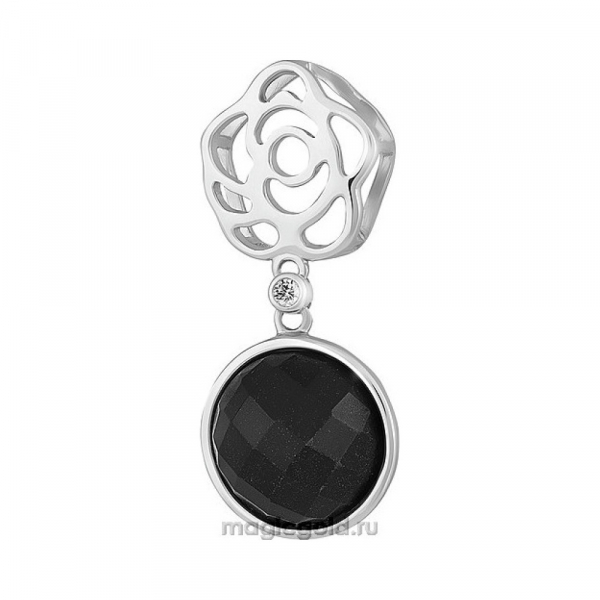 Серебряная подвеска с ониксом и фианитом № 151476