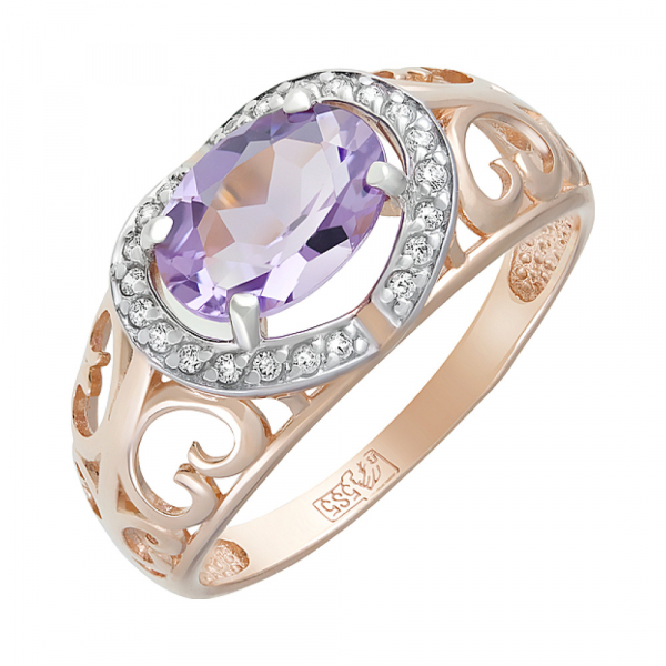 Золотое кольцо с аметистом и фианитом № 124112