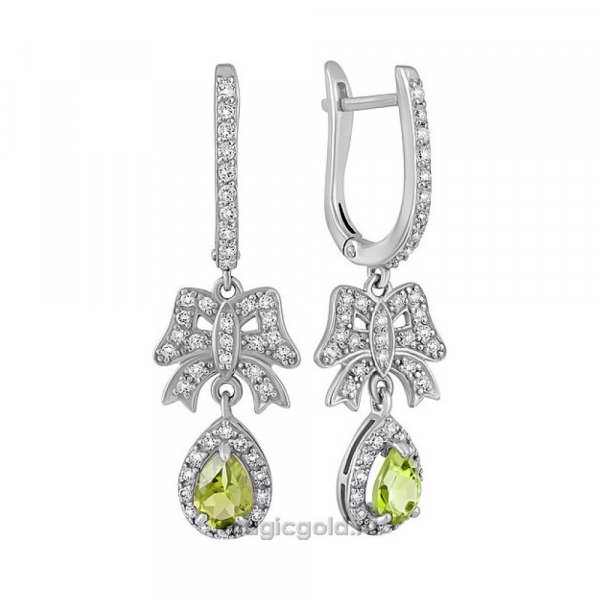 Серебряные серьги с хризолитом и фианитом № 134183