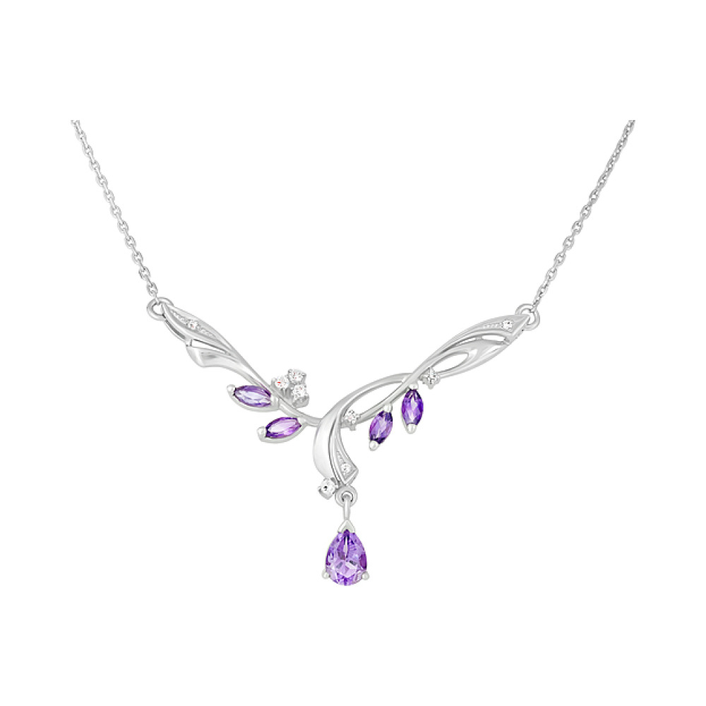 Серебряное колье с аметистом и фианитом № 123917