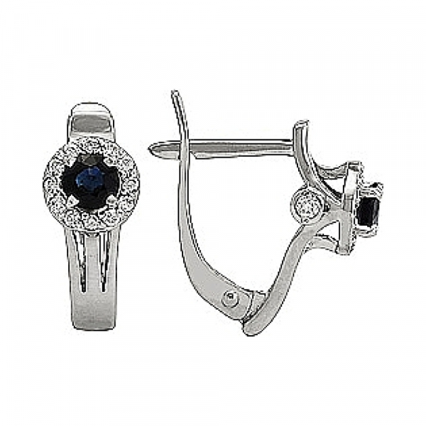 Золотые серьги с бриллиантом и сапфиром № 82066