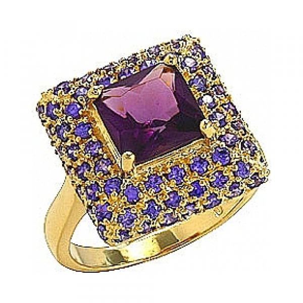 Серебряное кольцо с фианитом и золотым покрытием № 75126