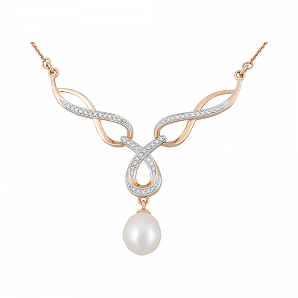 Золотое колье с жемчугом и фианитом № 124137
