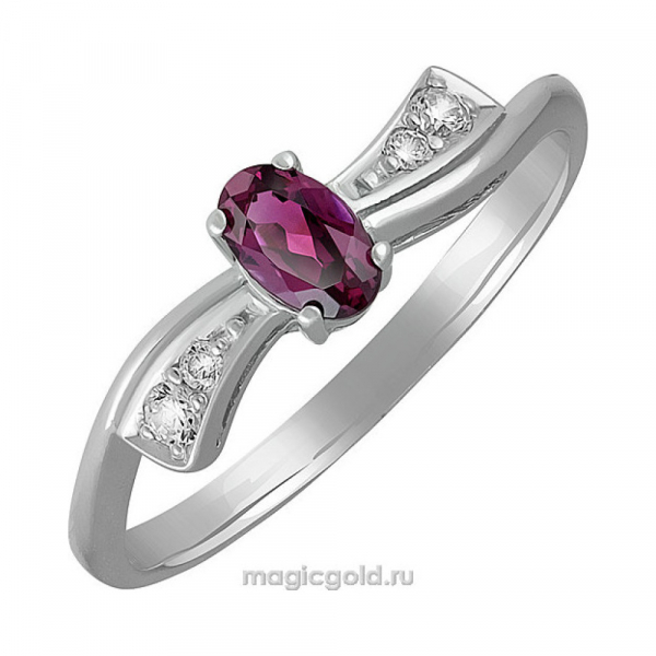 Серебряное кольцо с гранатом и фианитом № 132760