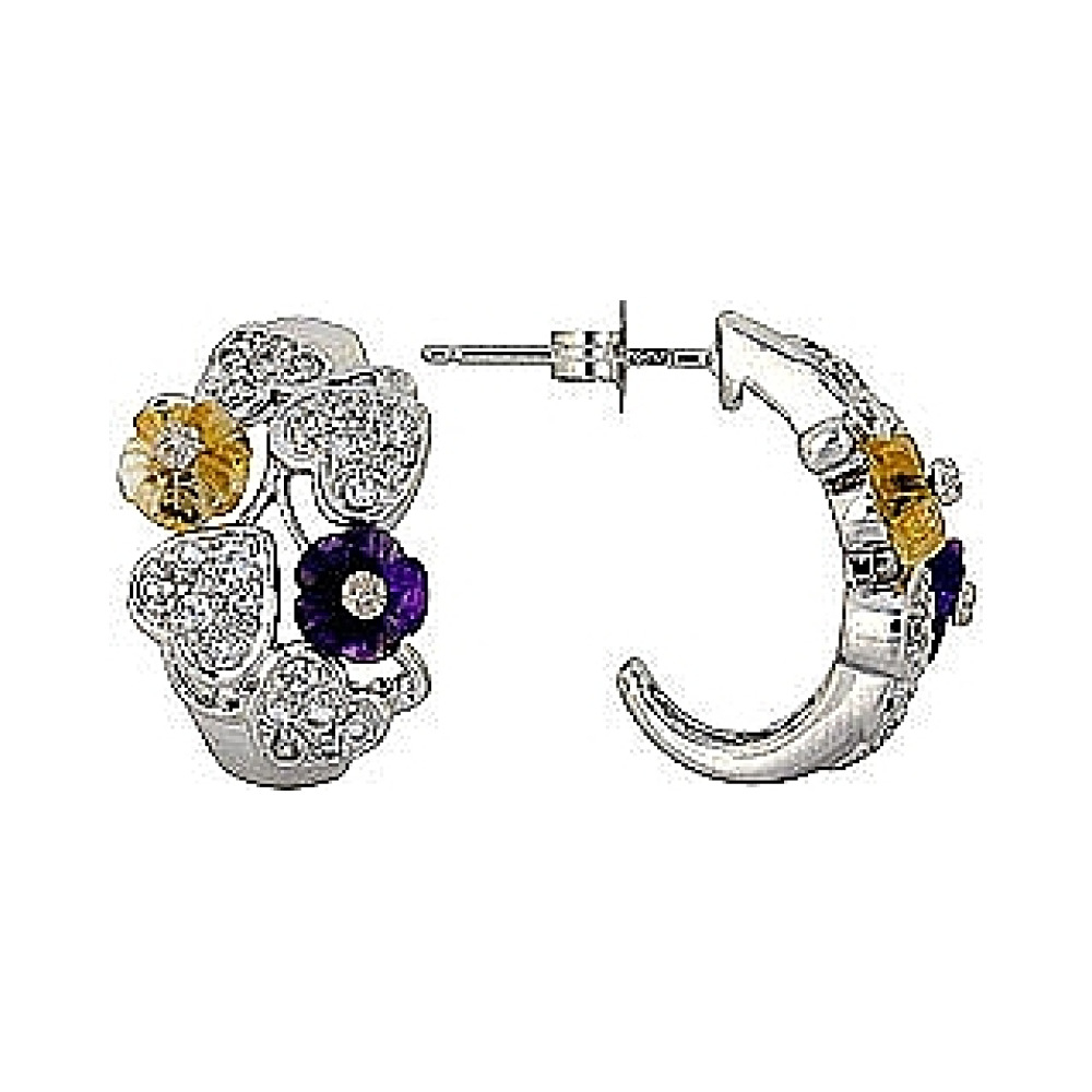 Серебряные серьги с цитрином, аметистом, фианитом № 68368