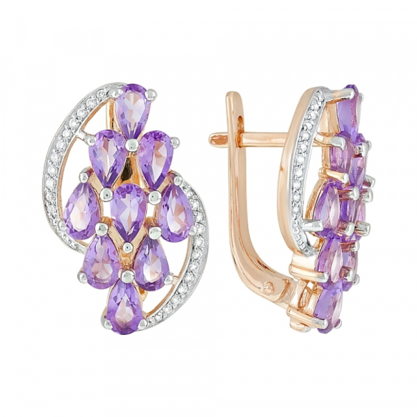 Золотые серьги с аметистом и фианитом № 119604