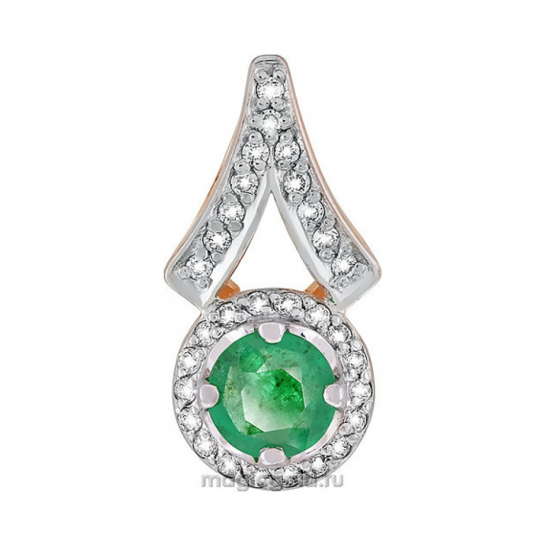 Золотая подвеска с бриллиантом и изумрудом № 119126