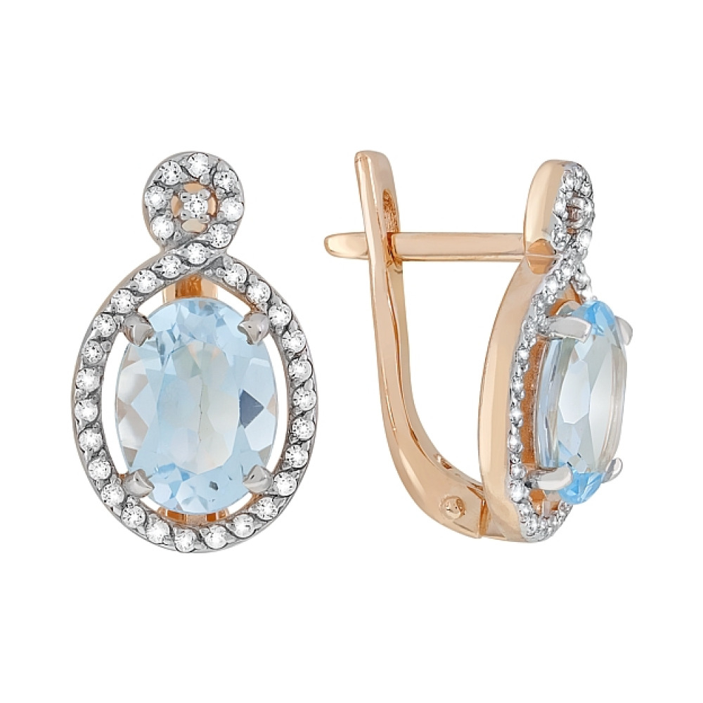 Золотые серьги с топазом и фианитом № 118904