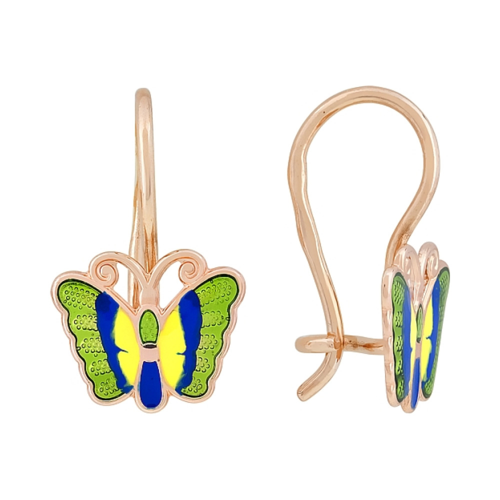 Золотые серьги с эмалью № 82042