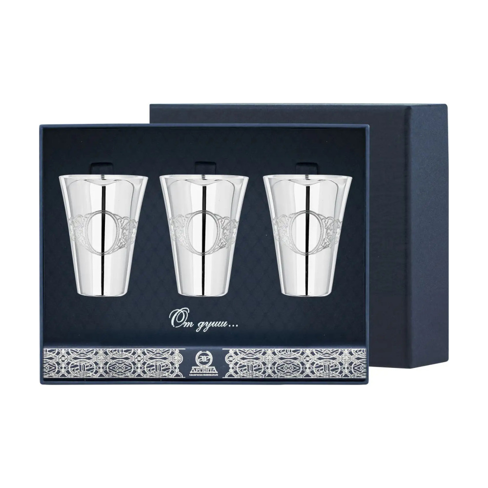 Набор стопок Подарочная №2 3 предмета в футляре из серебра 925 пробы