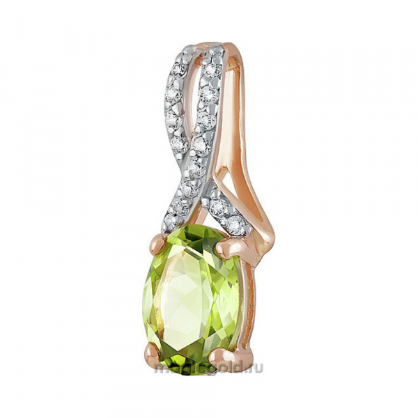 Золотая подвеска с хризолитом и фианитом № 139872