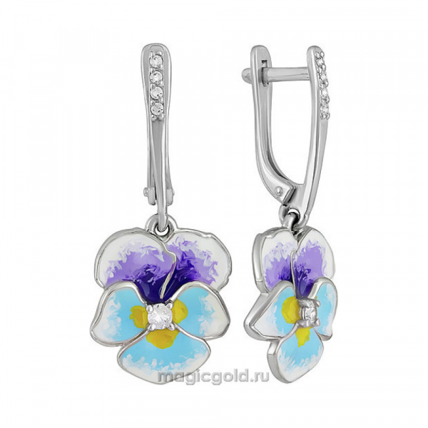 Серебряные серьги с эмалью и фианитом № 137414