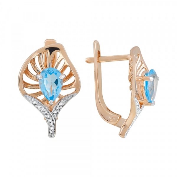 Золотые серьги с топазом и фианитом № 119980