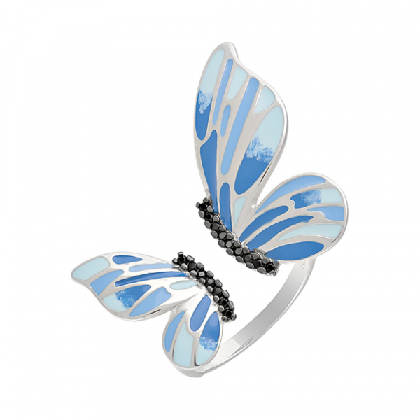 Серебряное кольцо с фианитом и эмалью № 124417