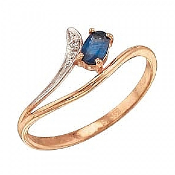 Золотое кольцо с бриллиантом и сапфиром № 33439