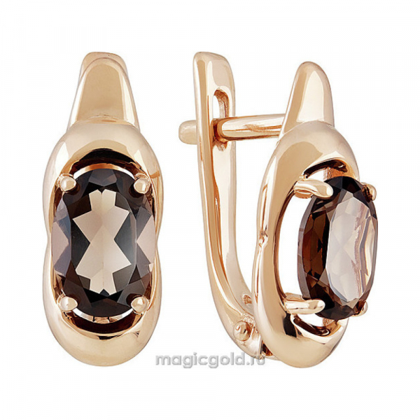 Золотые серьги с раухтопазом № 137852