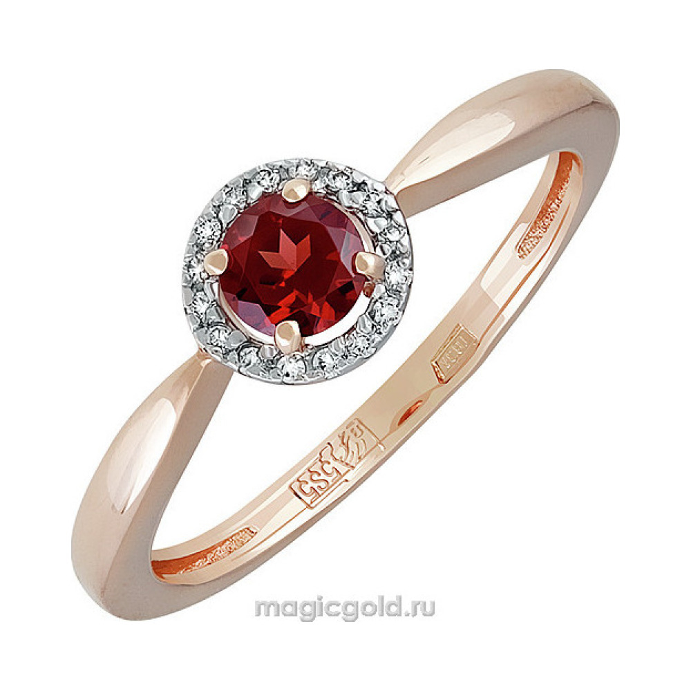 Золотое кольцо с гранатом и фианитом № 142096