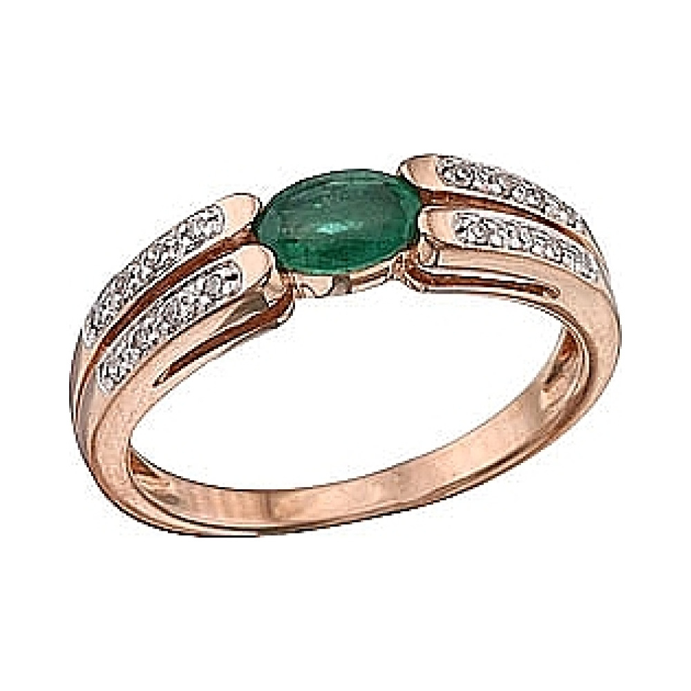 Золотое кольцо с бриллиантом и изумрудом № 40096