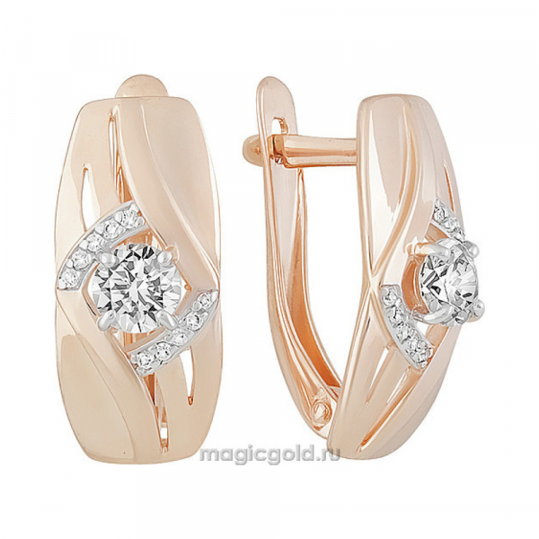 Золотые серьги с кристаллом swarovski и фианитом № 160262