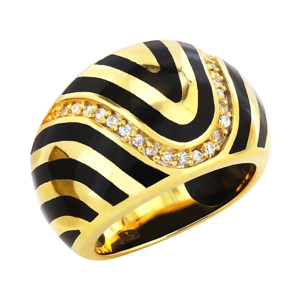 Серебряное кольцо с фианитом и кауч. вставками № 99373