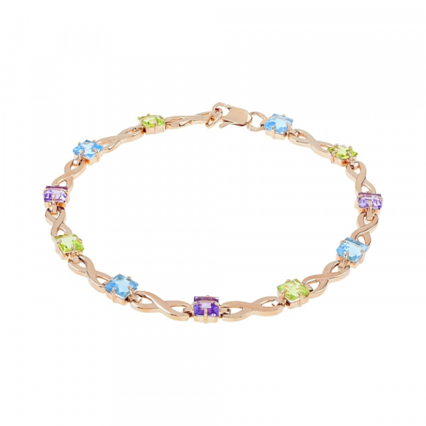 Золотой браслет с топазом хризолитом и аметистом № 112341