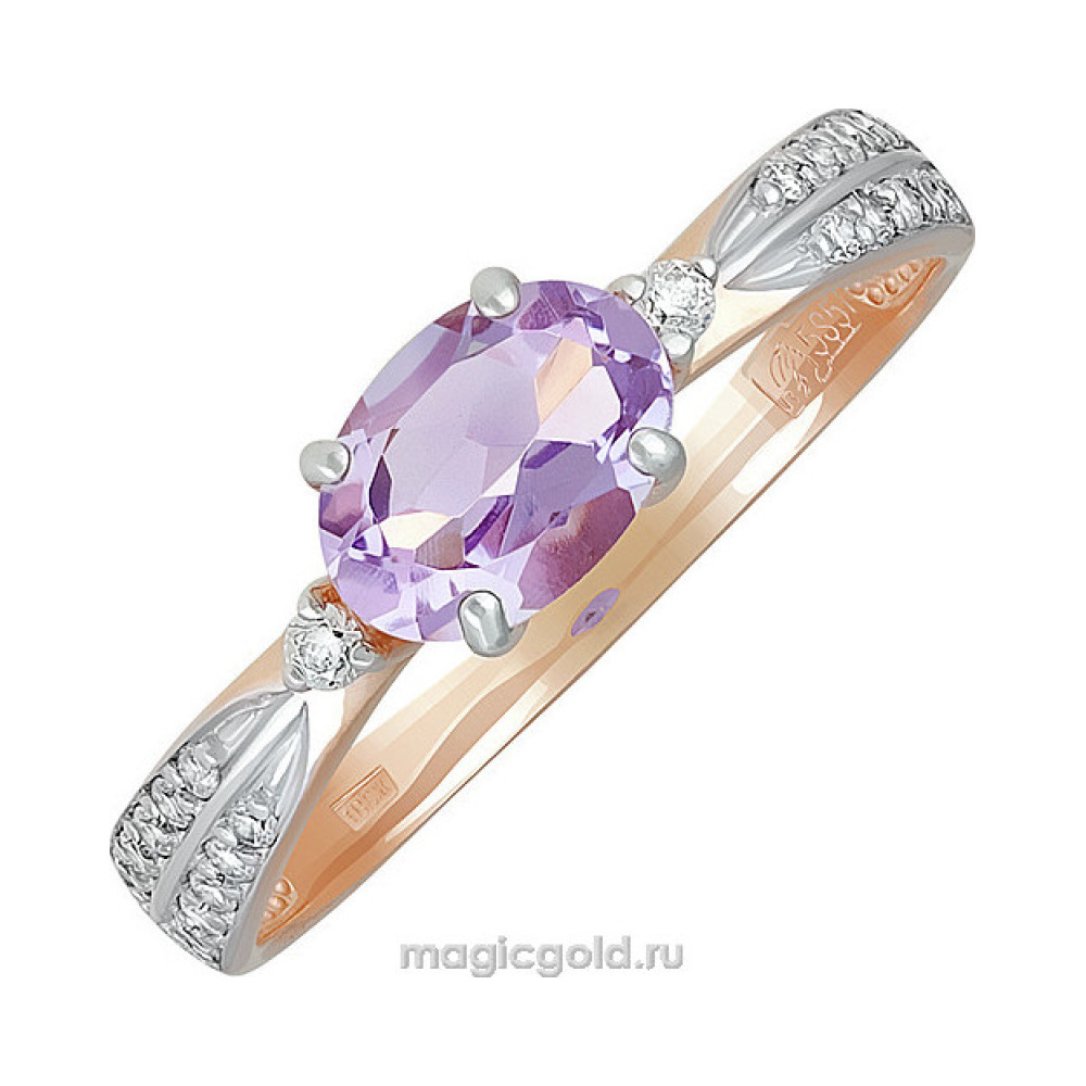 Золотое кольцо с аметистом и фианитом № 139789