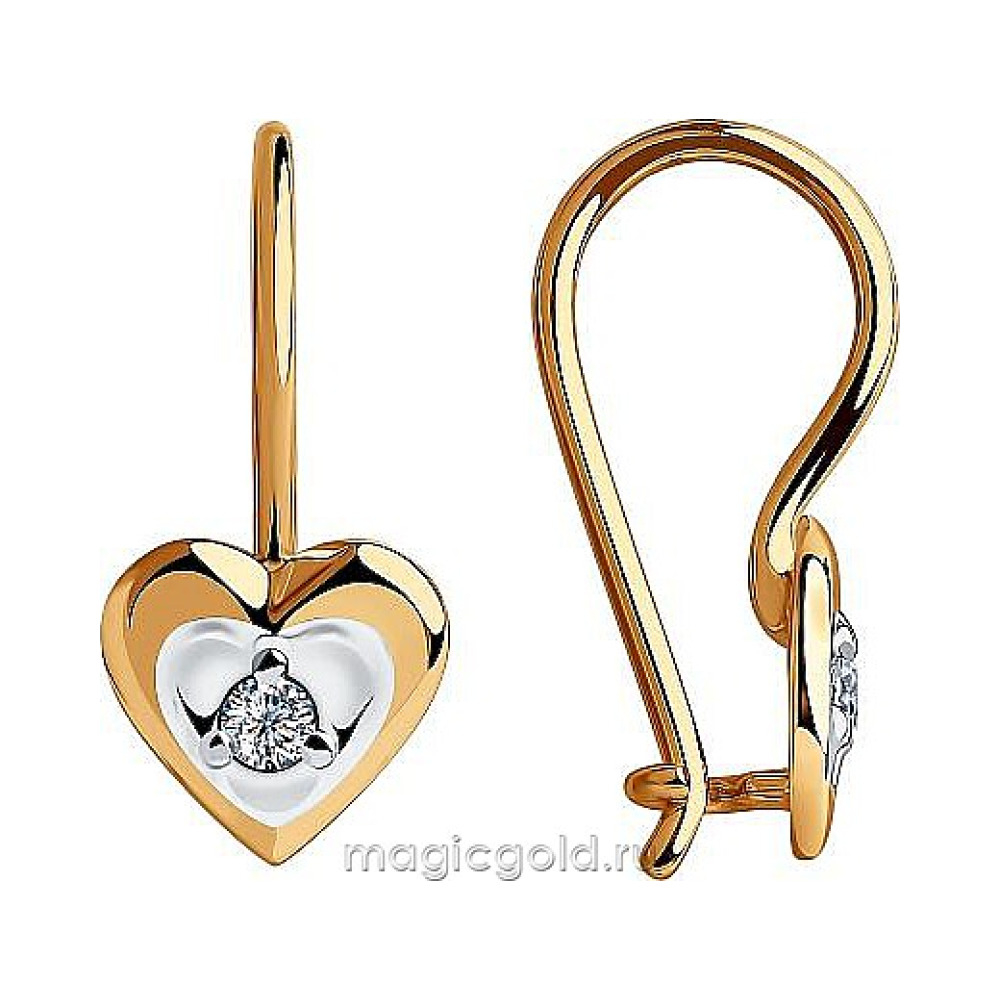 Золотые серьги с фианитом № 174099