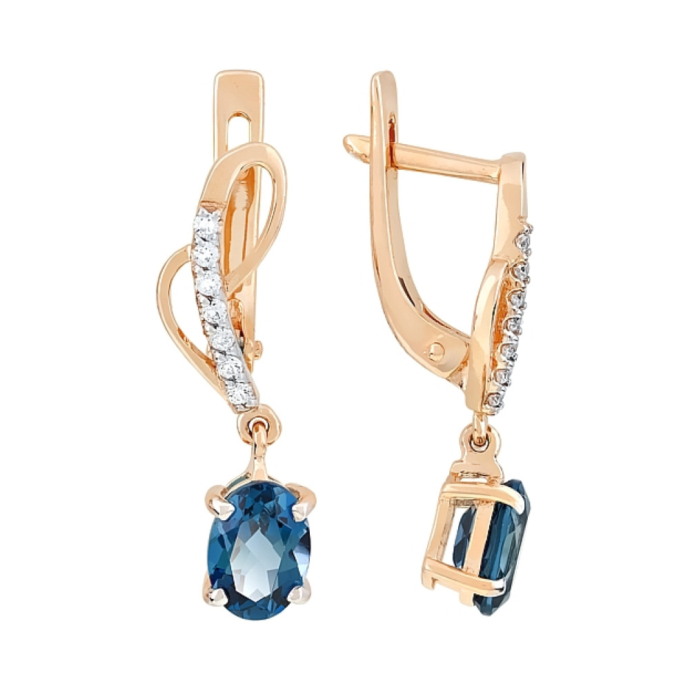 Золотые серьги с топазом и фианитом № 116243