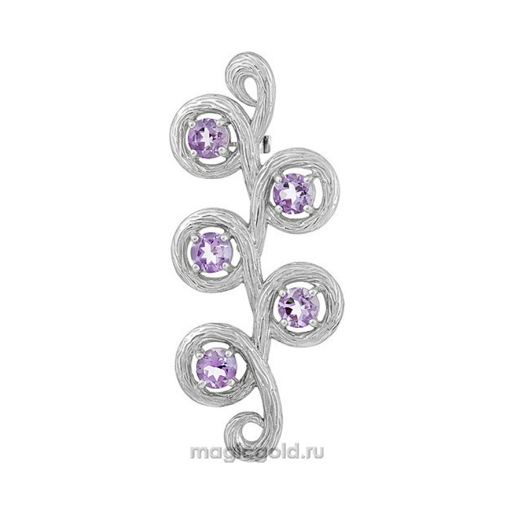 Серебряная брошь с аметистом  № 135199