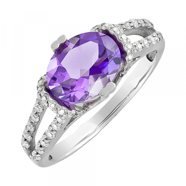 Серебряное кольцо с аметистом и фианитом № 123296