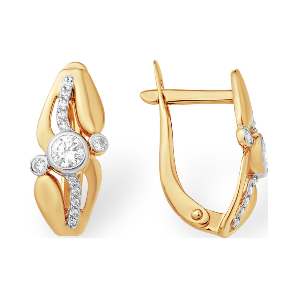 Золотые серьги с кристаллами swarovski и фианитом № 140178