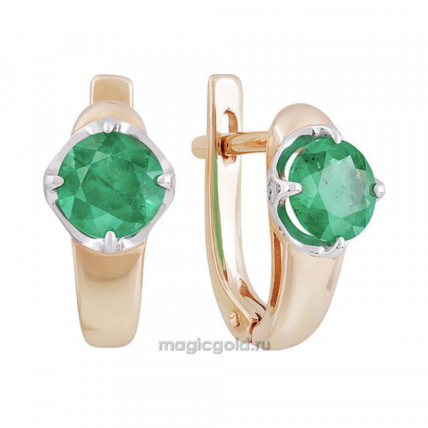 Золотые серьги с бриллиантом и изумрудом № 140327