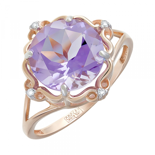 Золотое кольцо с аметистом и фианитом № 124606