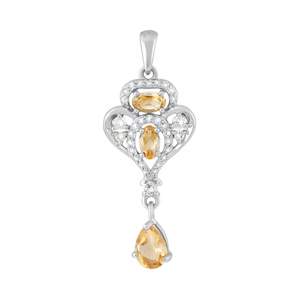 Серебряная подвеска с цитрином и фианитом № 126920