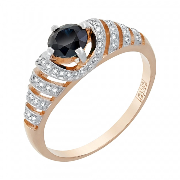 Золотое кольцо с бриллиантом и сапфиром № 119208