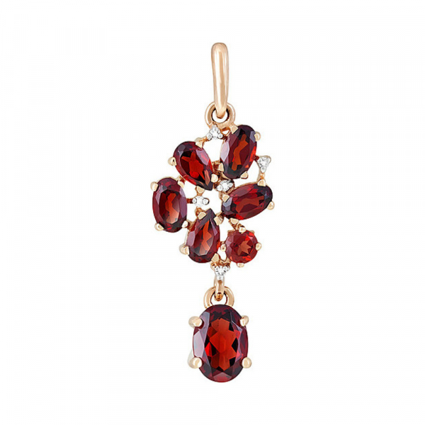 Золотая подвеска с гранатом и фианитом № 120048