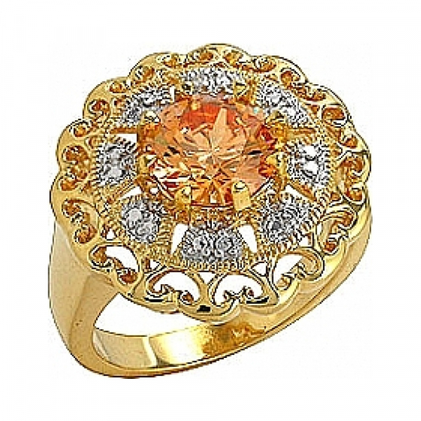 Серебряное кольцо с фианитом и золотым покрытием № 75130