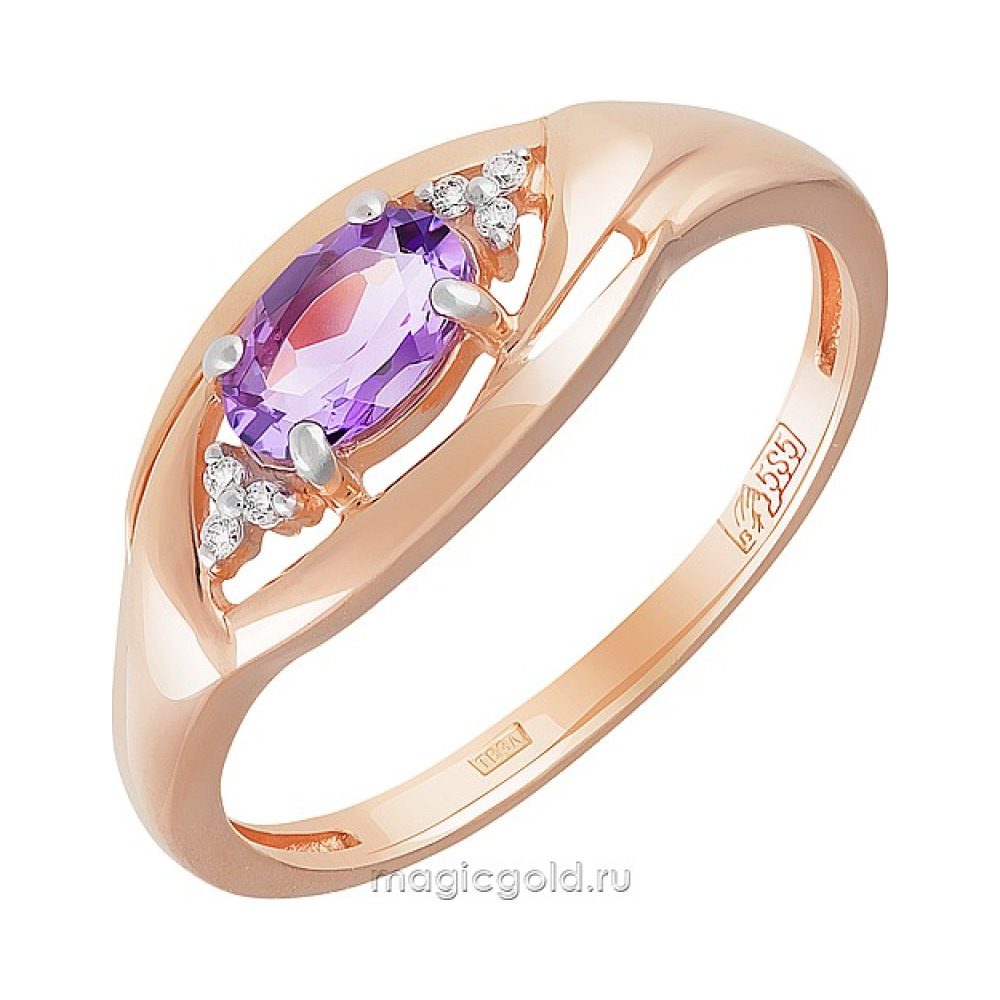 Золотое кольцо с аметистом и фианитом № 158842