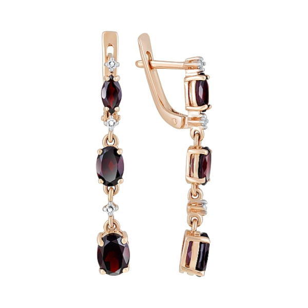 Золотые серьги с гранатом и фианитом № 120326