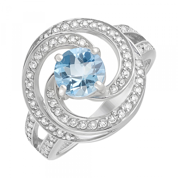 Серебряное кольцо с топазом и фианитом № 129750