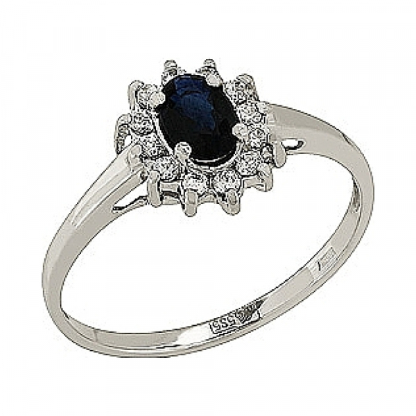 Золотое кольцо с сапфиром и фианитом № 85292