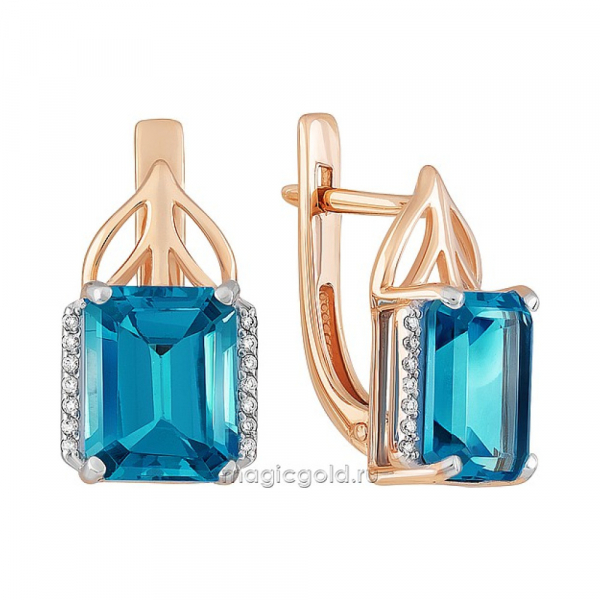 Золотые серьги с топазом и фианитом № 169519
