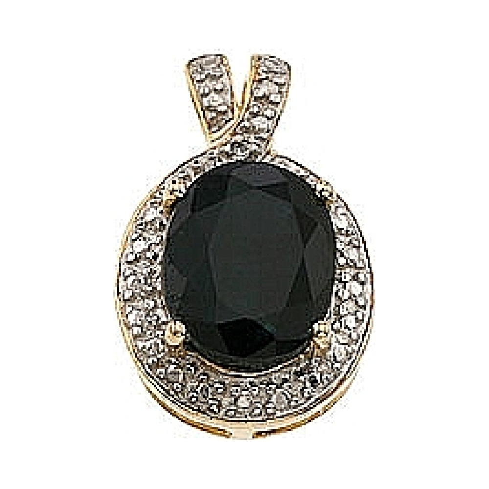 Серебряная подвеска с сапфиром, фианитом и зол.покрыт. № 73681